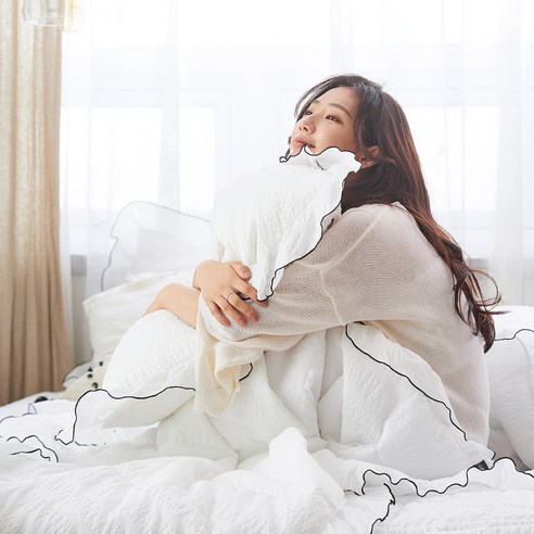 아르페지오베이직 하임 프릴 시어서커 누빔이불, 화이트