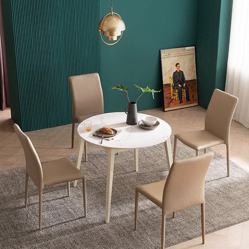 chaewoori 우유니 U89 세라믹 원형 4인용 식탁 +의자4p 세트 방문설치, 식탁(혼합색상), 의자(베이지)