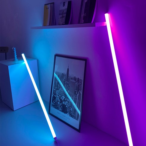 셀프미 LED 네온바 조명 T8 2종 세트, 스카이블루, 퍼플