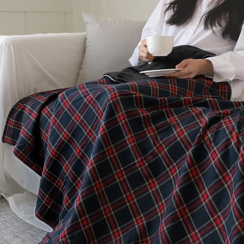 까사베르데 극세사 체크 양면 담요, 빌리지 네이비