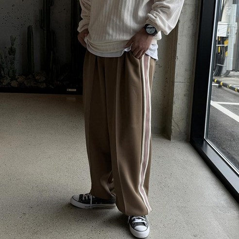 남성용 테잎 트랙 와이드 팬츠