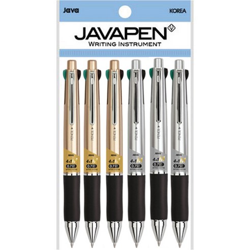 자바펜 제트4+1M 멀티펜 0.7mm 2종 x 3p, 메탈골드, 메탈실버, 1세트