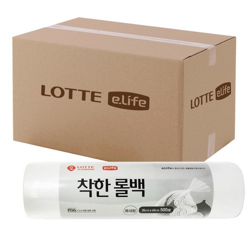 롯데이라이프 착한 롤팩 35 x 45 cm 500p, 특대(XL) 이상, 500매입, 12개