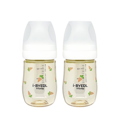 아이별프렌즈 국내 제조 아기 캐럿 PPSU 젖병 180ml 트윈팩, 노꼭지, 화이트, 2개