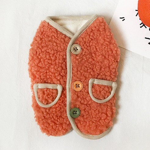 마켓에이 반려동물 컬러단추 뽀글이 조끼, 오렌지