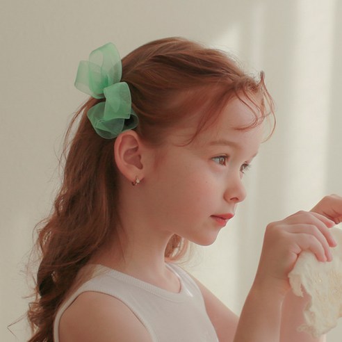 럭키밤비네 여아용 페어리 오간자 리본 집게핀 2p