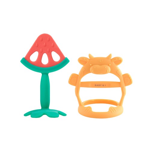 베이비앤아이 과일 + 카우 손목 치발기 세트, 노꼭지, 수박(과일 치발기), 바나나크림(손목 치발기)