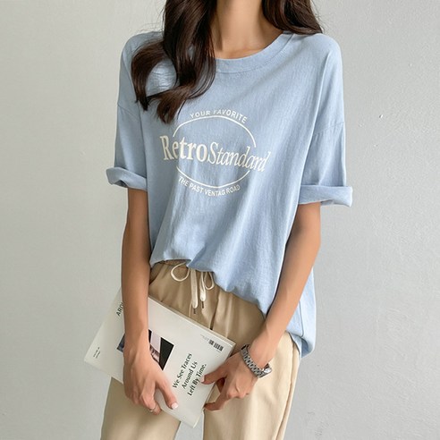 피핀 여성용 레트로 루즈핏 코튼 티셔츠 109184