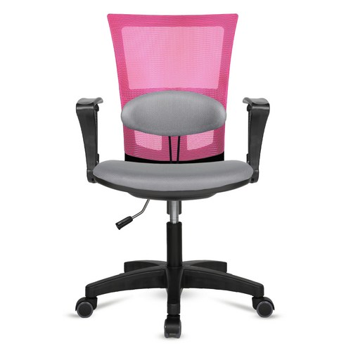 체어포커스 레오 대요추형 3각팔 블랙바디 의자 L03, 그레이 + 핑크(패브릭)