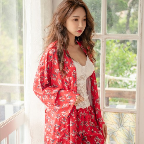 테라우드 여성용 플라워 실키 5부 주머니 바지 2p