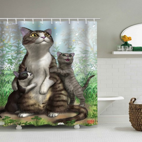 알럽홈 동물 인쇄 샤워 커튼 TYPE7 150 x 180 cm, 1개, 멀티(혼합)컬러