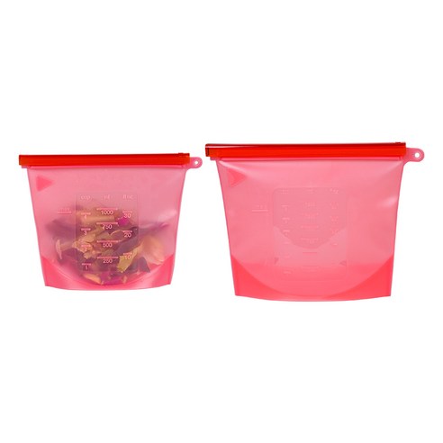 인블룸 실리콘 지퍼백 냉장고 정리용기 1000ml + 1500ml 세트 핑크, 혼합, 1세트