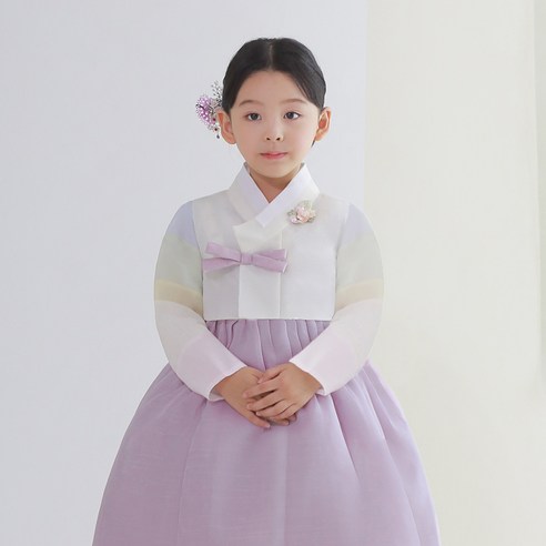 금동이 여아용 보라 리본 한복 세트 AW116 + 복주머니