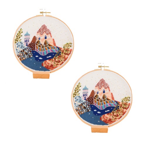 아리코 홈카페 인테리어 일러스트 DIY 자수세트 23cm, 2세트, D TYPE