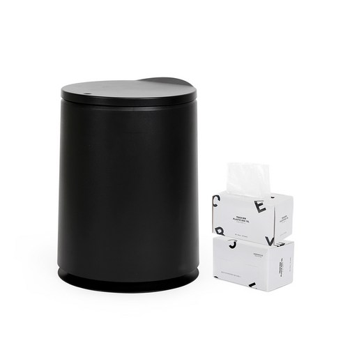 홈앤하우스 원터치 원형 휴지통 10L + 비닐봉투 100p, 블랙, 1개