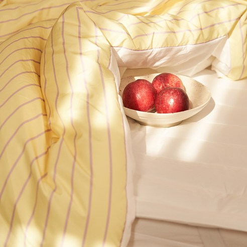 포근한 꿈결을 선물하는 밤: 깃든 반려동물 나란히 스트라이프 차렵이불 이야기 깃든