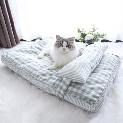 반려동물 클래식 체크 쿠션방석, 그린