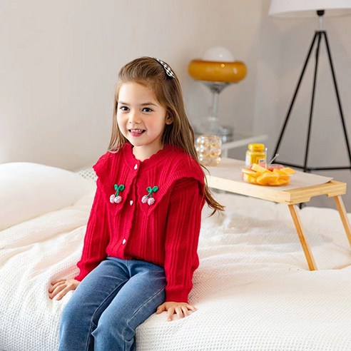 일라엘 여아용 체리 장식 카라 가디건
