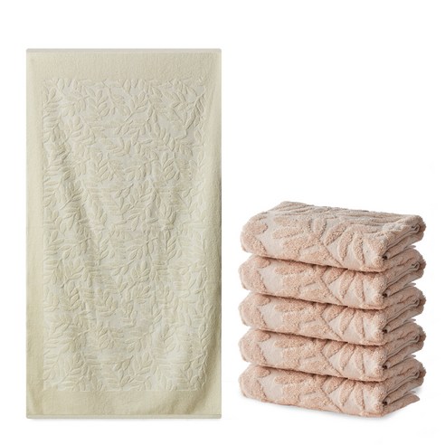 소프트터치 내츄럴 호텔수건 160g 30수 면사 5p + 내츄럴 바스타월 490g 30수 면사, 핑크(호텔수건), 베이지(바스타올), 1세트