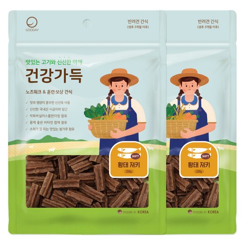 굿데이 강아지 건강가득 간식 져키, 황태, 250g, 2개