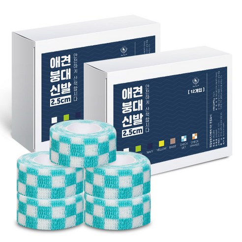 딩동펫 자가접착 애견 붕대신발, 체크스카이, 24개