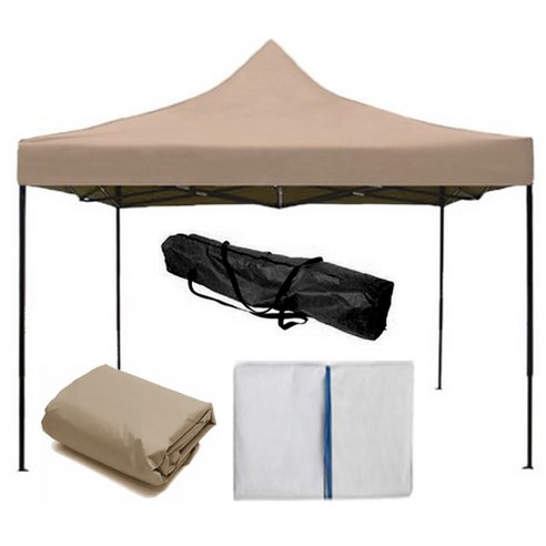런웨이브 벨크로타입 캐노피천막 2 x 2 m + 프레임 + 일반벽면 4면 + 모기장 + 천막가방, 베이지, 1세트