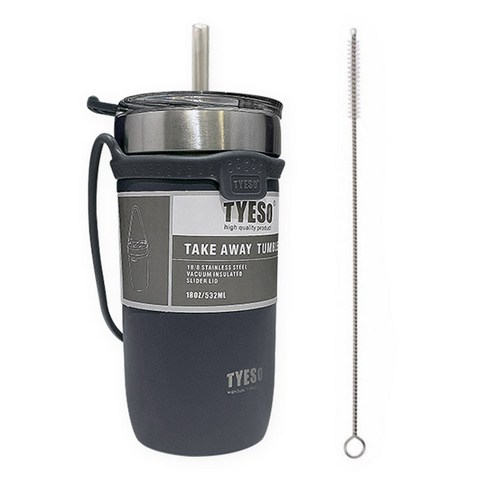 타이소 진공 스텐 핸들 스트랩 텀블러 + 트라이탄 빨대 + 빨대 세척솔, 다크그레이, 550ml