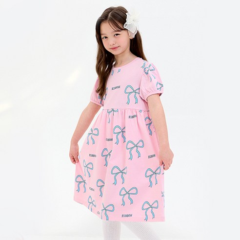 유니프랜드 여아용 통기성 앨리스 등원복 리본 면 반팔 원피스