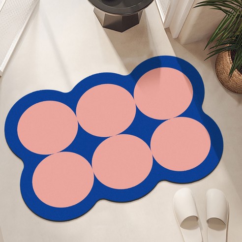 지앤와이 원형 인테리어 빨아쓰는 규조토 논슬립 발매트 80 x 50 cm, 핑크 + 블루
