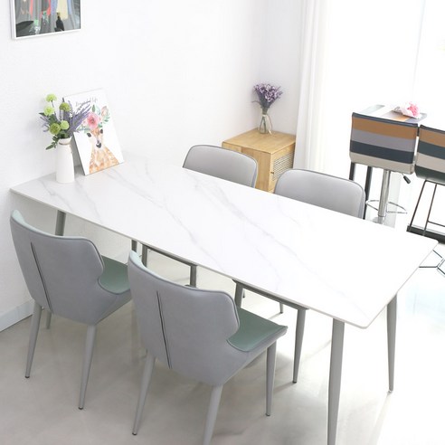 참갤러리 직사각 세라믹 식탁 1800 6인 로아 식탁세트 + 의자 4p 방문설치, 무광 마블 화이트(식탁), 민트 2p(의자), 그레이 2p(의자)