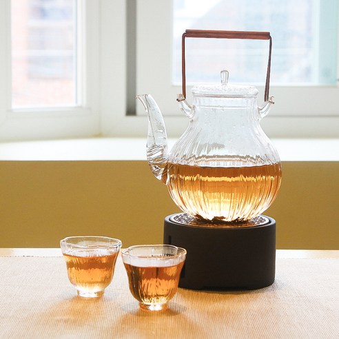티이야기 내열유리 엔틱 티팟 세트, 혼합색상, 1세트, 티포트 650ml + 워머 + 국화찻잔 2p