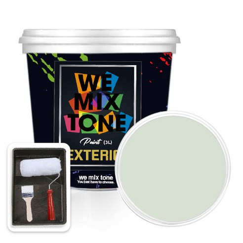 WEMIXTONE 외부용 EXTERIOR 페인트 3L + 붓 + 로울러 + 트레이 세트, WMT0285P01(페인트), 1개