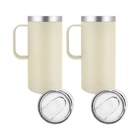 KEEP 보온 보냉 핸들 머그 손잡이 텀블러 2p, 크림, 크림, 473ml