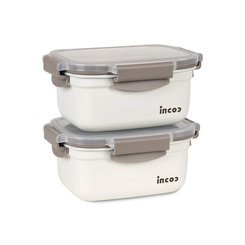 인콕 스텐콕 크림 스텐 밀폐용기 직사각3호 700ml, 2개