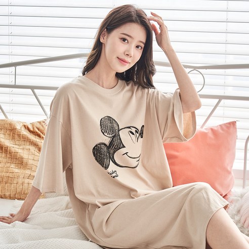 도씨 여성용 면 디즈니 미키 원피스 잠옷