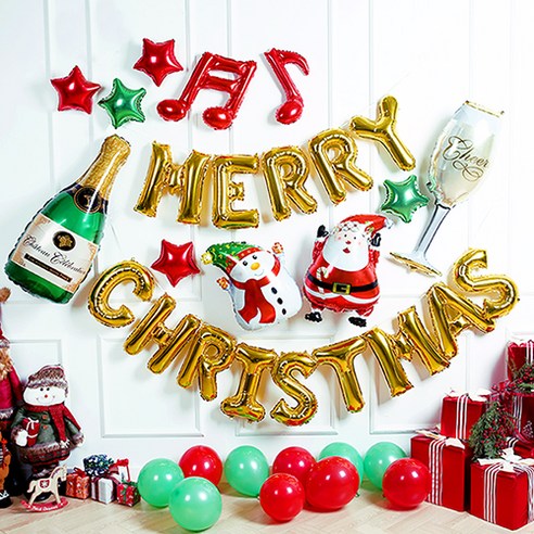 파티해 큐티 크리스마스 은박풍선 장식 H 세트, 혼합색상, 1세트