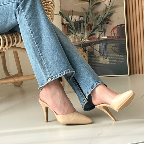 첫걸음 여성용 샤콧 심플 뮬 슬리퍼 10cm
