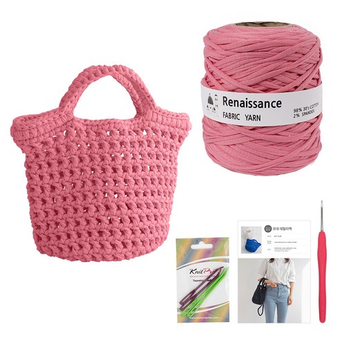 yarna 르네상스 데일리백 DIY 패키지, 살구핑크(실), 랜덤발송(코바늘), 1세트