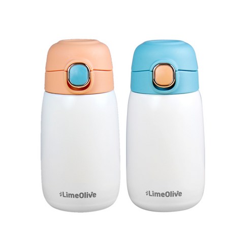라임올리브 컴팩트 원터치 보온보냉병 2p, orange, cyan, 320ml, 2개