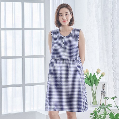 도씨 여성용 엠보 민소매 잠옷 원피스