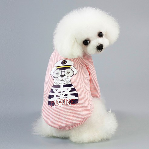 강아지 고양이 줄무늬 슬랭브라더 티셔츠, 핑크