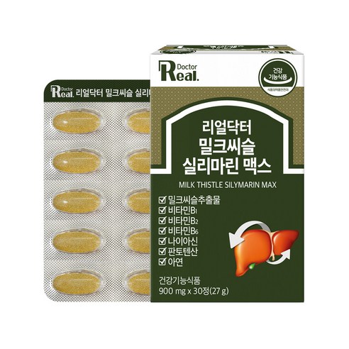 [리얼닥터] 밀크씨슬 실리마린 맥스 900mg /7중 복합/아연/간에좋은/간영양제/간건강/최대함량/식약처인증/음주전후/숙취해소, 30정, 2박스