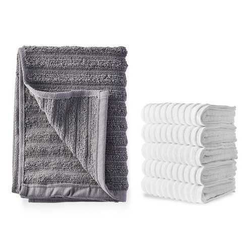 소프트터치 데일리 퓨어 세면타월 115g 30수 면사 5p + 퓨어 바스타올, 세면타올(화이트), 바스타올(그레이), 1세트