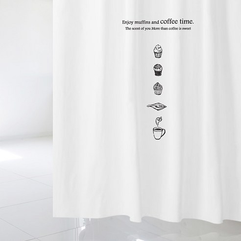 디자인수풀 커피 시리즈 샤워 커튼 + 플라스틱 고리 12p + 커튼봉 풀세트, 02
