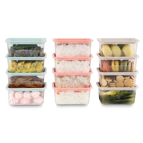 인콕 파스텔 사각 냉동밥보관 밀폐용기 420ml 3종 세트, 1세트, 민트 4p + 핑크 4p + 아이보리 4p