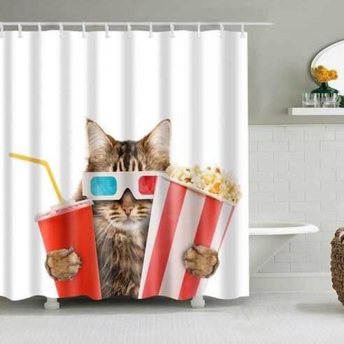 카리스 큐티 고양이 강아지 프린트 샤워커튼 A03 180 x 200 cm, 1개