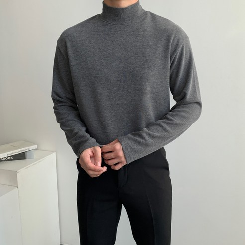 남성용 로댄티 퀄리티 니트지 반폴라 목티 이너 터틀넥 코디 티셔츠