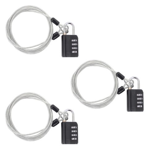 트래블큐브 도난방지 코팅 안전 케이블 1.5m + 4다이얼 안전 자물쇠 세트 블랙, 3세트