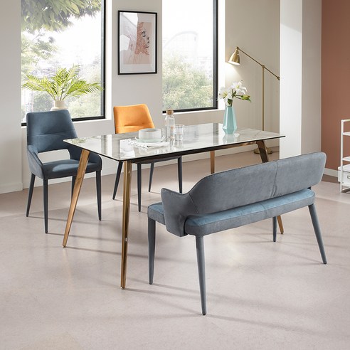 로드퍼니처 테슬라 1400 세라믹 식탁 4인용 + 의자 2p + 벤치 방문설치, 식탁(유광그레이), 의자(혼합색상)
