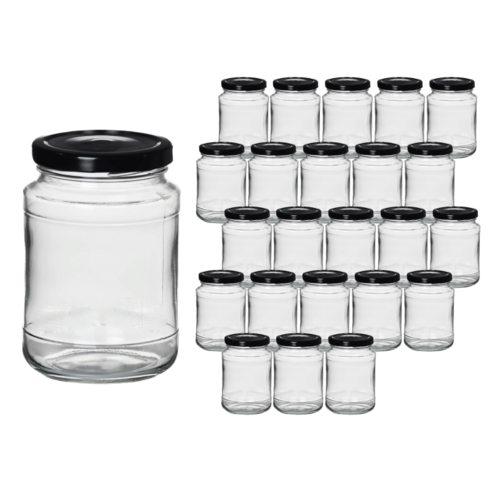 서울패키지 원형 블랙캡 수제청 유리병, 430ml, 24개